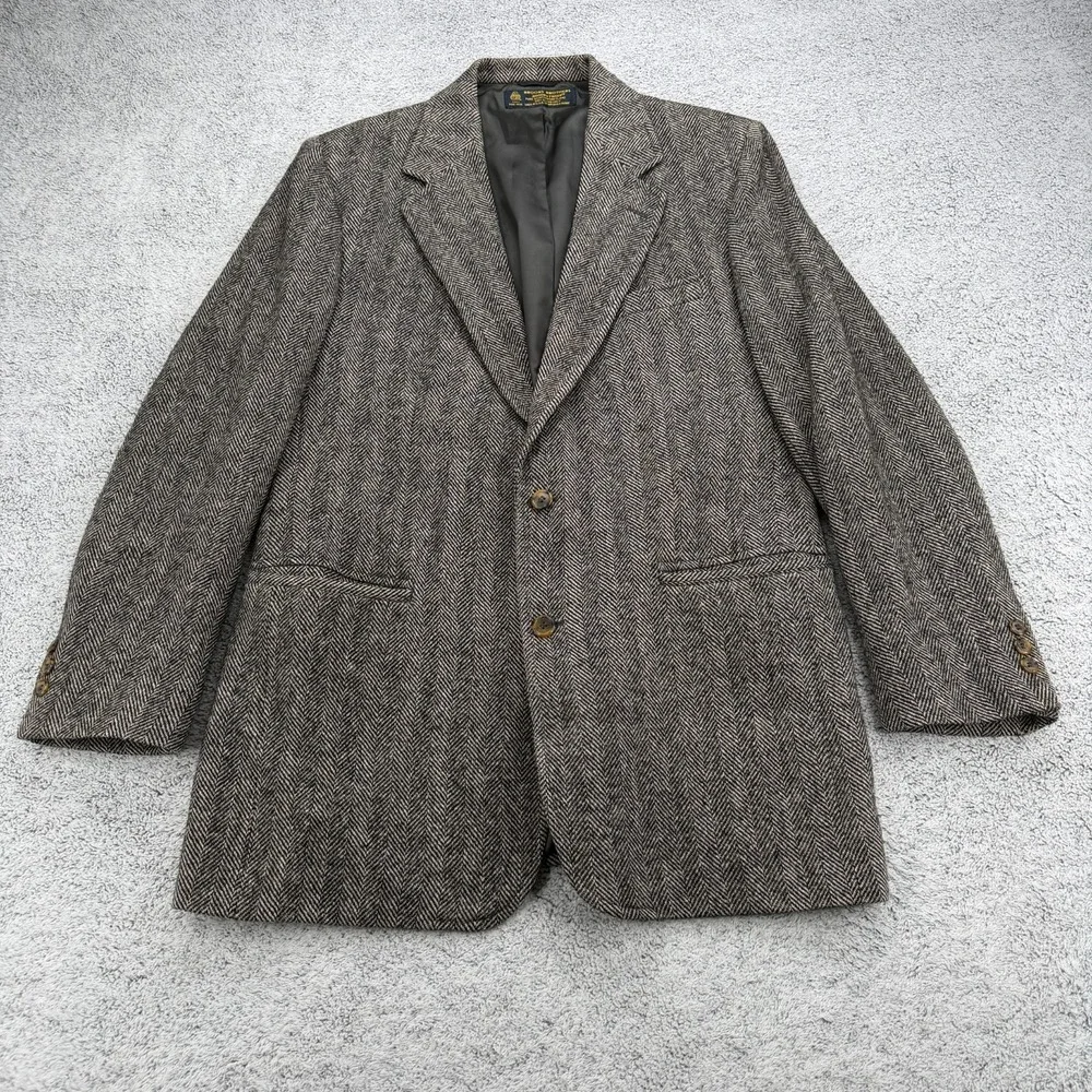 Vintage Brooks Brothers Blazer Mens 41L Tweed Shetland Wool Herringbone USA Made